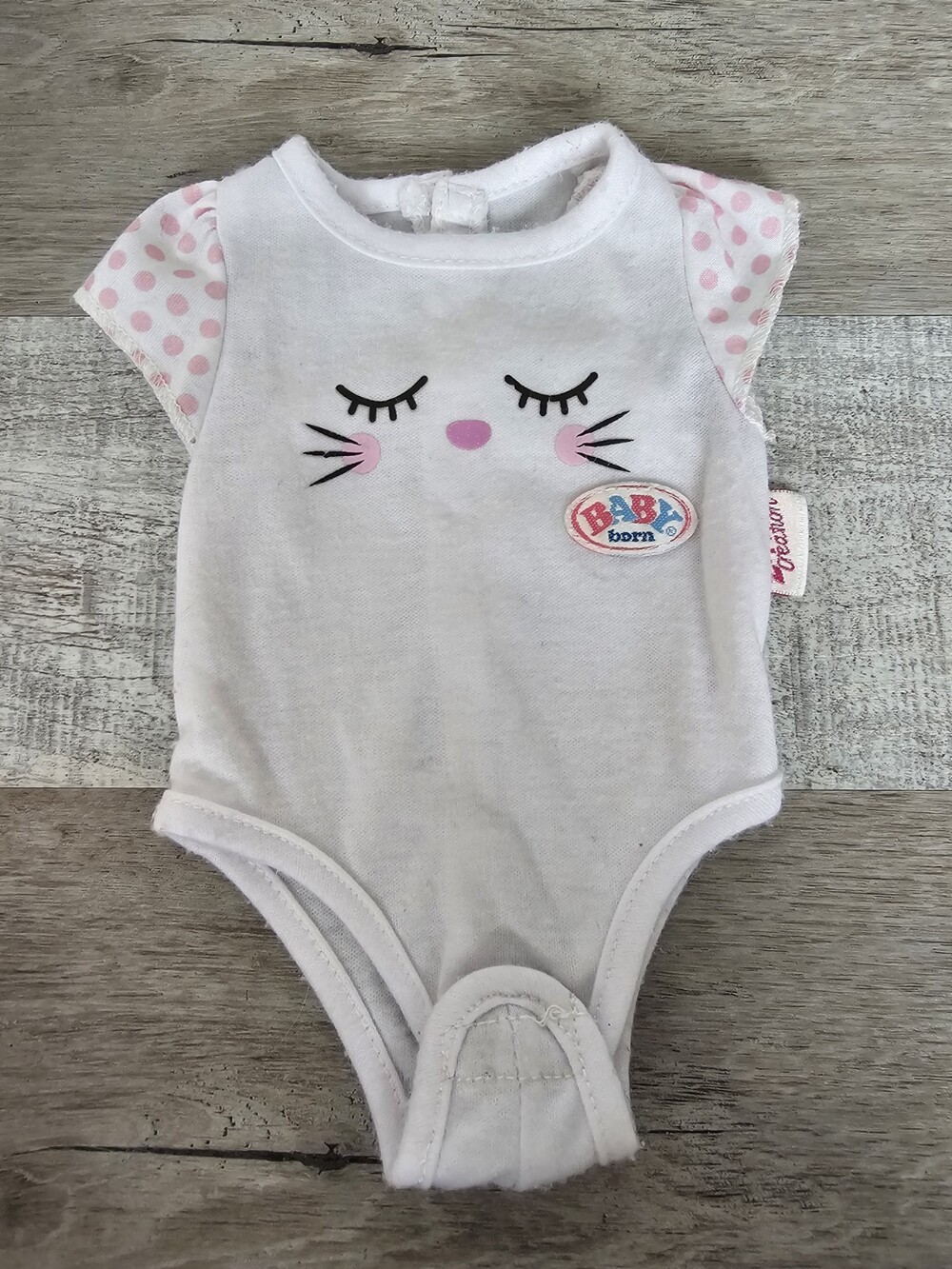 Baby Born Zapf Creations Doll Outfit Clothes Cat Face Top Snap Closure #28